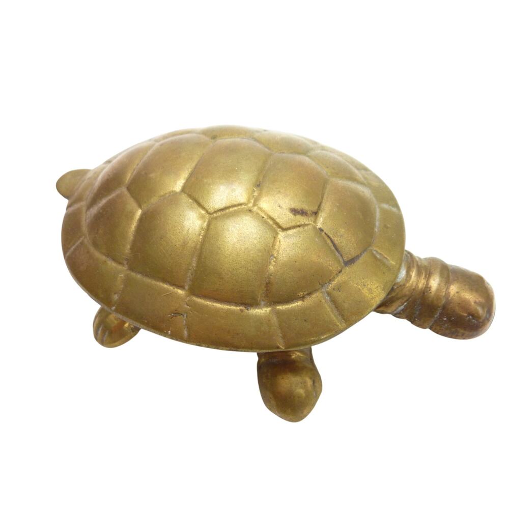 Vintage Brass Turtle Trinket Box Hinged Tortoise Ring Dish Holder Figurine Gold